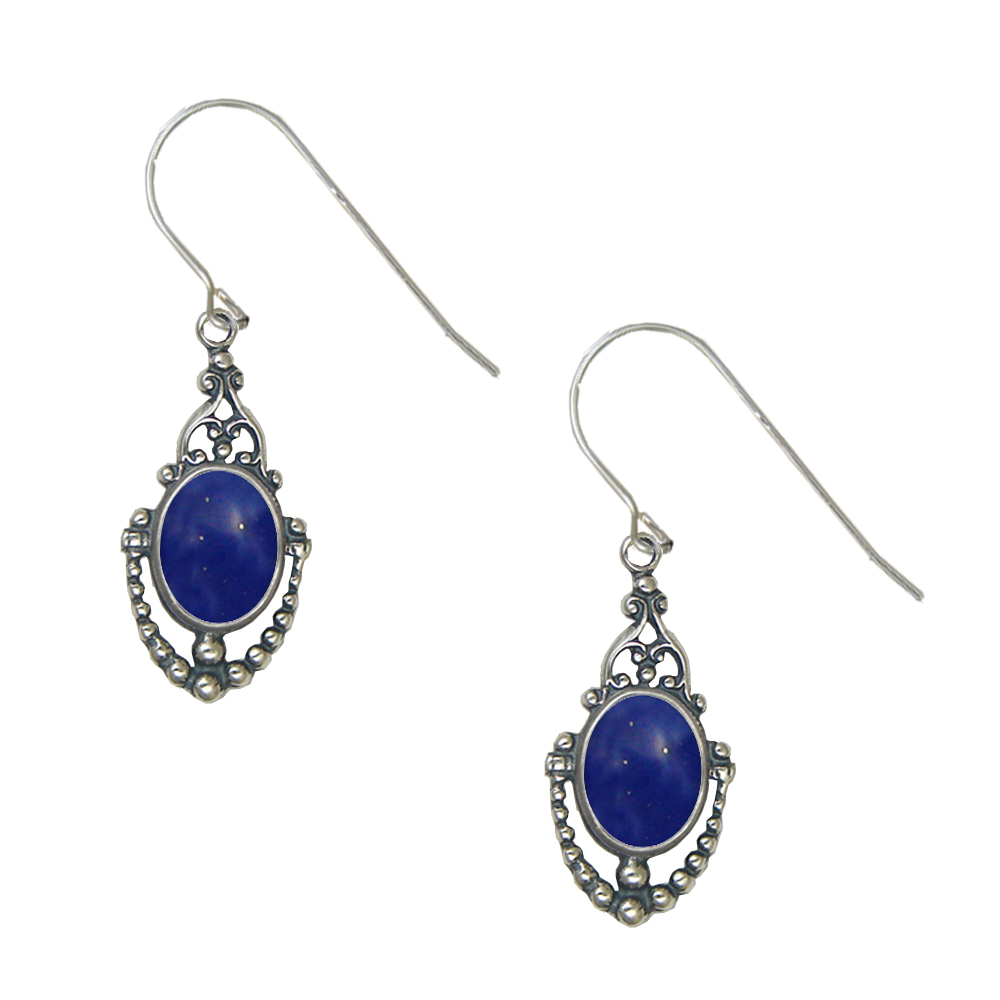 Sterling Silver Victorian Lapis Lazuli Drop Dangle Earrings